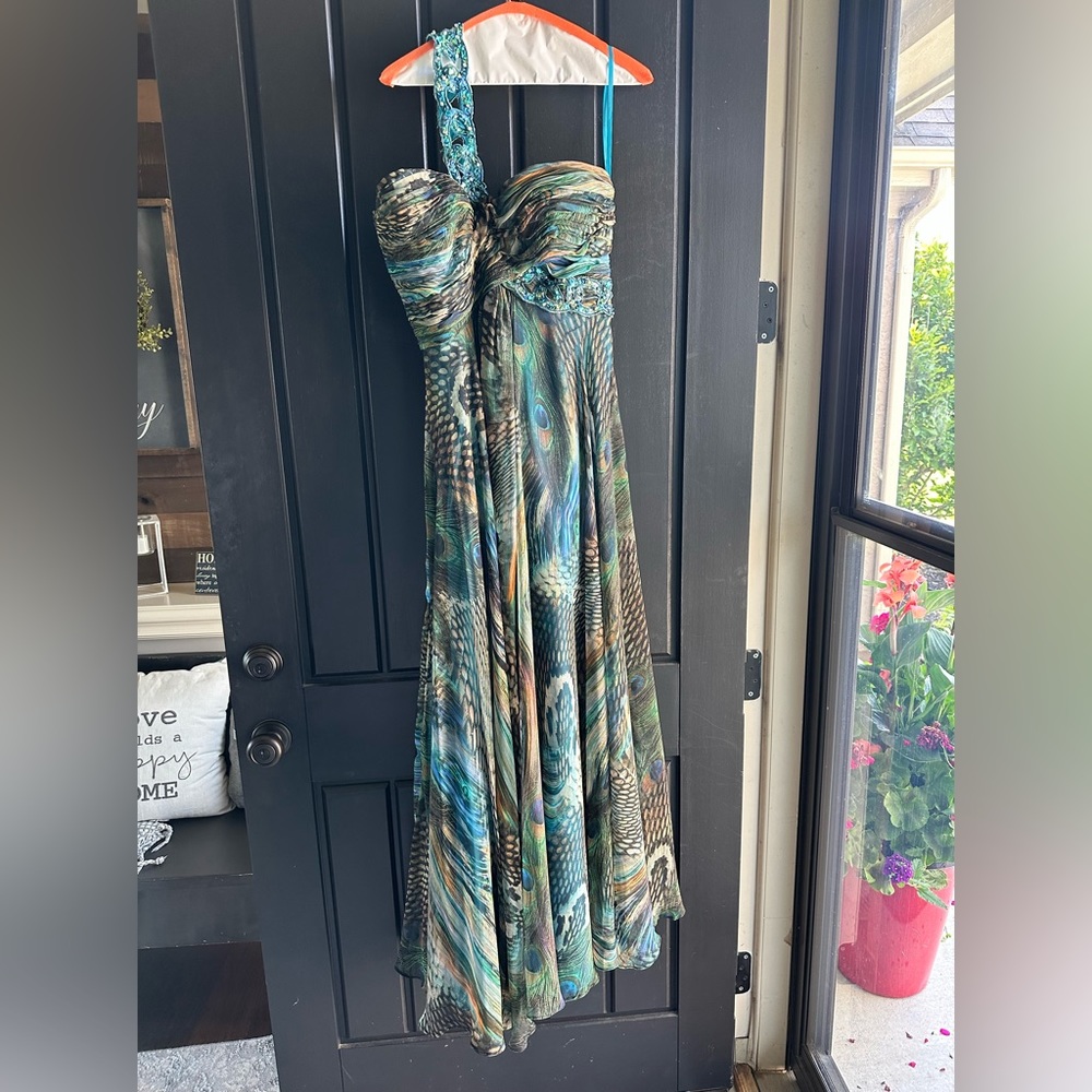 Stunning! Mac Duggal Size 6 Peacock
Snake Shear Corset Dress.